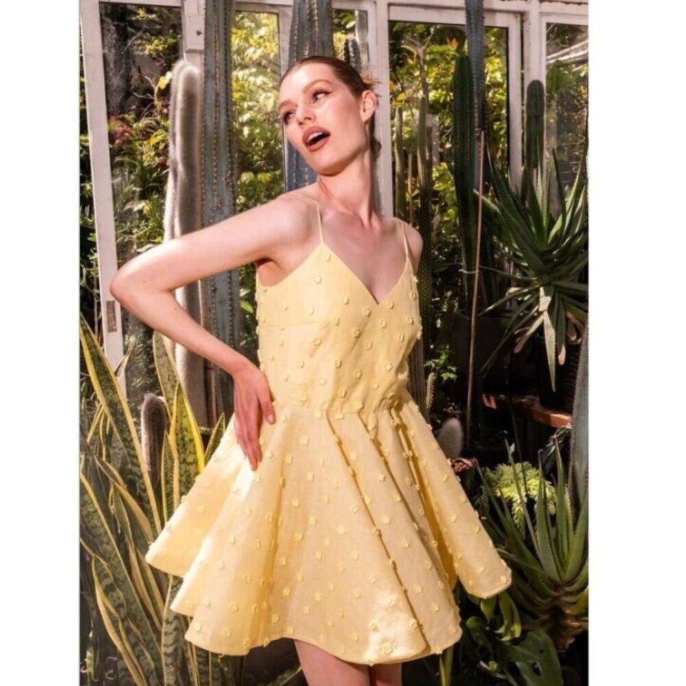 Helen O'Connor Anthropologie BHLDN Paper Daisy 3D Flower Mini Ivory Dress